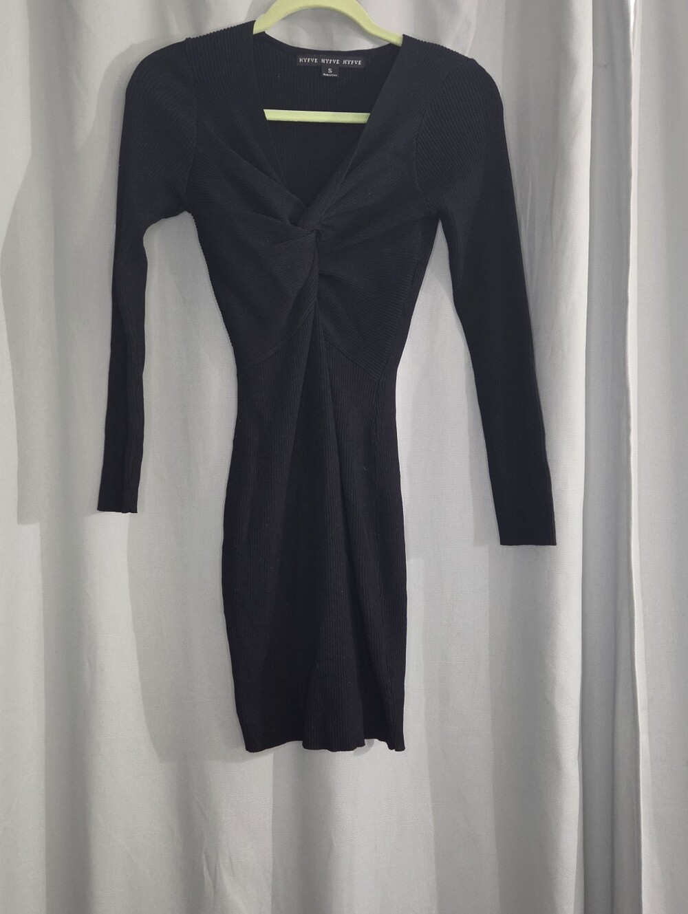 HYFVE Dress S Small Black Knot-Front Long Sleeve Bodycon Dress - Picture 3 of 4